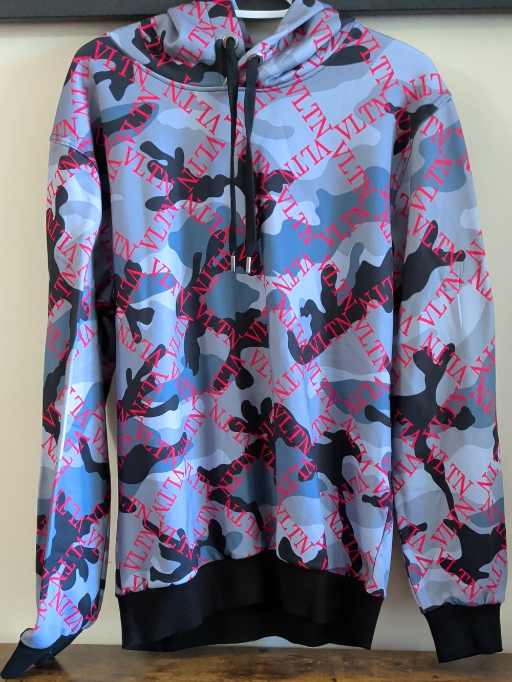 Valentino Men’s Light Blue & Black Camo Rash Guard with Pink Logo